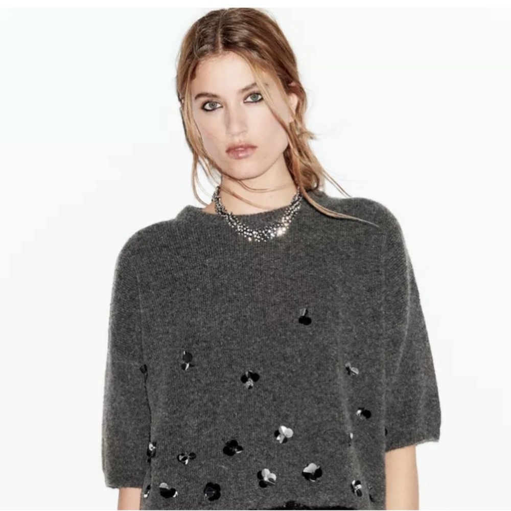 Zara NWT gray knit sweater with sequins